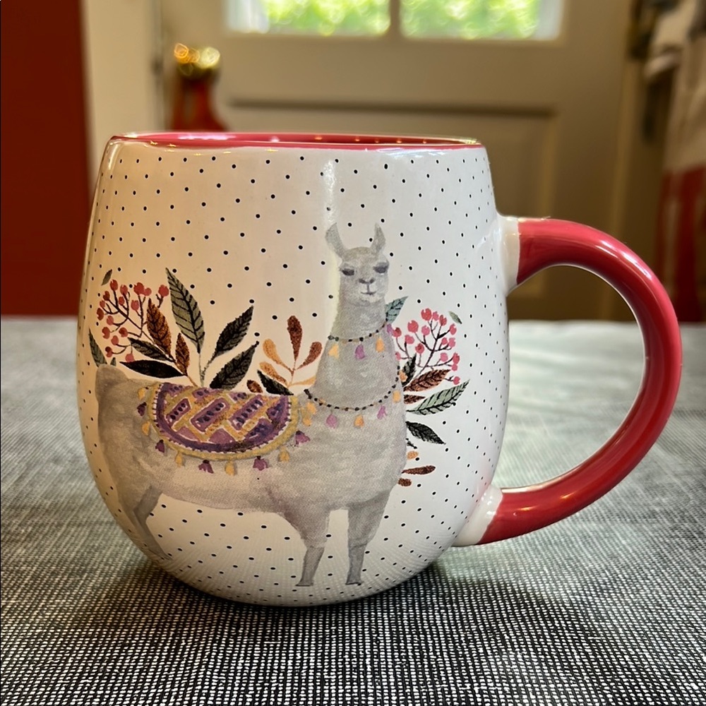 Nicole Miller NWOT Llama Mug with Vibrant Red Handle